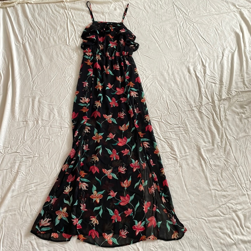 Black floral high-low dress
